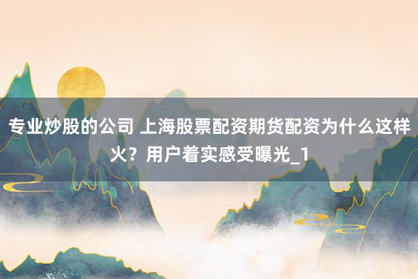 专业炒股的公司 上海股票配资期货配资为什么这样火？用户着实感受曝光_1